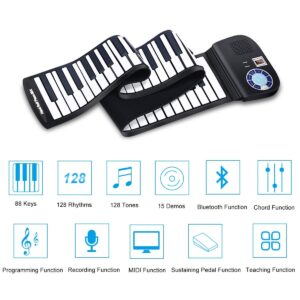 BABY JOY 88 Keys Roll Up Piano, Upgraded Electronic Piano Keyboard, Portable Piano w/Bluetooth, MP3 Headphone USB Input, MIDI OUT, 128 Rhythms, Record, Play, Volume Control (Black, 88Keys)