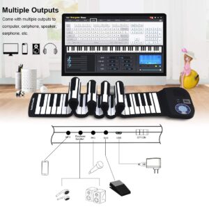 BABY JOY 88 Keys Roll Up Piano, Upgraded Electronic Piano Keyboard, Portable Piano w/Bluetooth, MP3 Headphone USB Input, MIDI OUT, 128 Rhythms, Record, Play, Volume Control (Black, 88Keys)