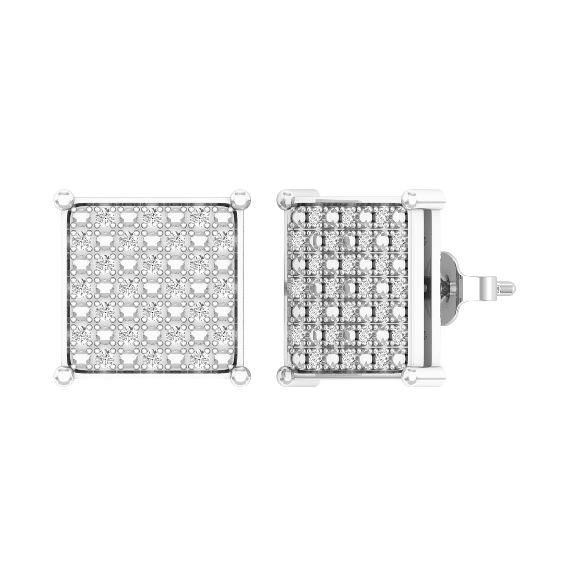 Dazzlingrock Collection 0.35 Carat (ctw) White Diamond Iced Hip Hop Square Shape Unisex Stud Earrings in 925 Sterling Silver in Push Back