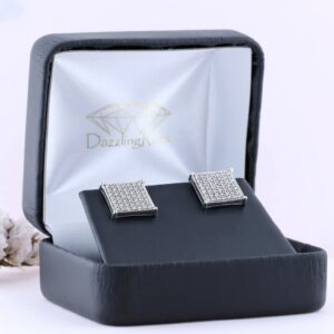 Dazzlingrock Collection 0.35 Carat (ctw) White Diamond Iced Hip Hop Square Shape Unisex Stud Earrings in 925 Sterling Silver in Push Back