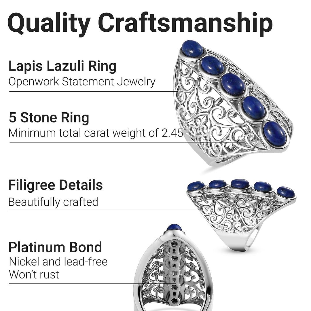 Shop LC Platinum Plated 5 Stone Lapis Lazuli Ring for Women Openwork Statement Jewelry Birthday Gifts for Women