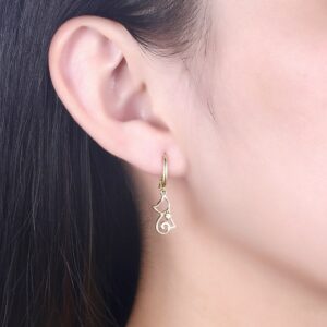 New Cat CZ Dangle Drop Earrings for Women Teen Girls Crystal Cute Dangling Hypoallergenic (Gold)