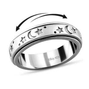 Shop LC 925 Sterling Silver Fidget Ring Men Spinner Ring Moon Star Anxiety Ring for Women Wedding Band Platinum Plated Statement Jewelry Stress Relief Bridal Engagement Rings Size 8 Birthday Gifts