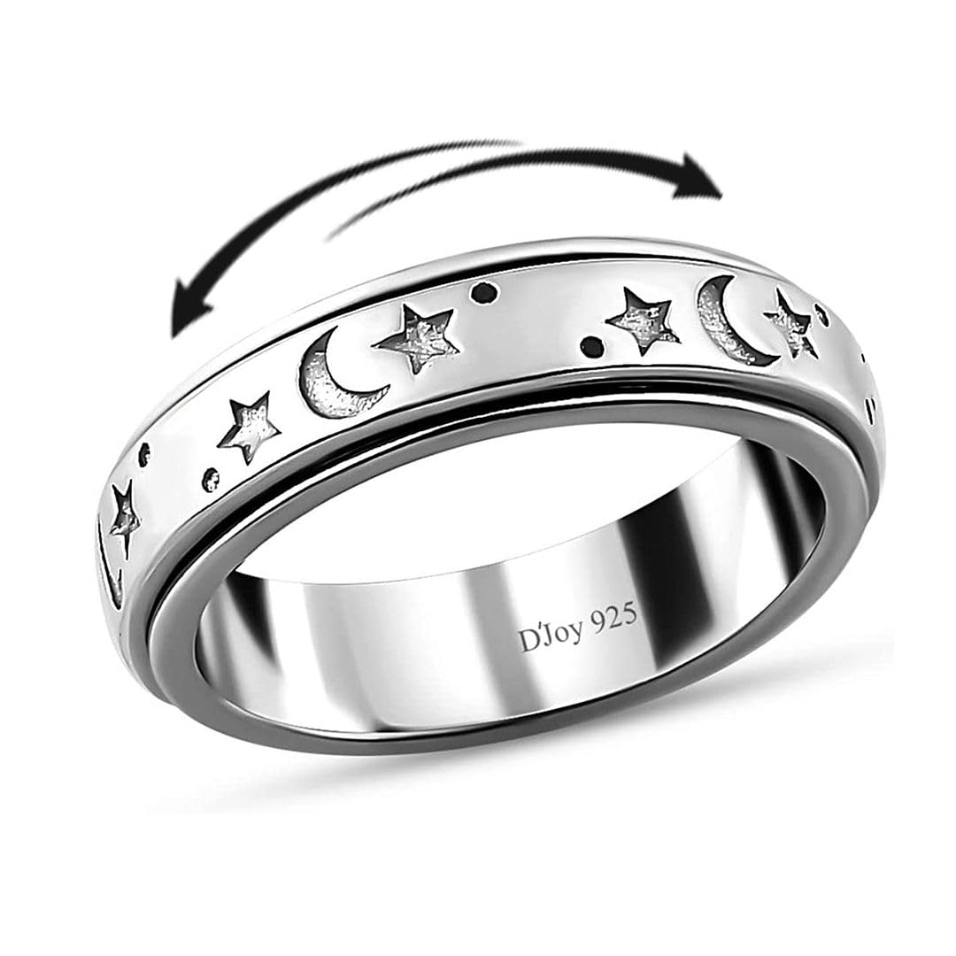 Shop LC 925 Sterling Silver Fidget Ring Men Spinner Ring Moon Star Anxiety Ring for Women Wedding Band Platinum Plated Statement Jewelry Stress Relief Bridal Engagement Rings Size 8 Birthday Gifts