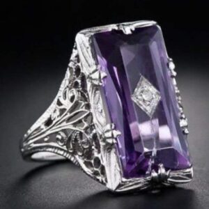 Yuren 925 Silver Large Amethyst Gem Band Ring Wedding Proposed Women Jewelry Size 6-10 (US code 10)