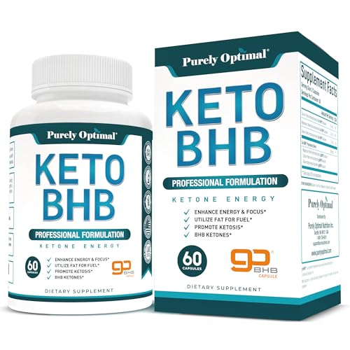 Purely Optimal Keto BHB Exogenous Ketones Supplement - Keto Diet Pills for Ketosis, Energy, Focus, Metabolism - for Women and Men, Gluten-Free, 60 Capsules