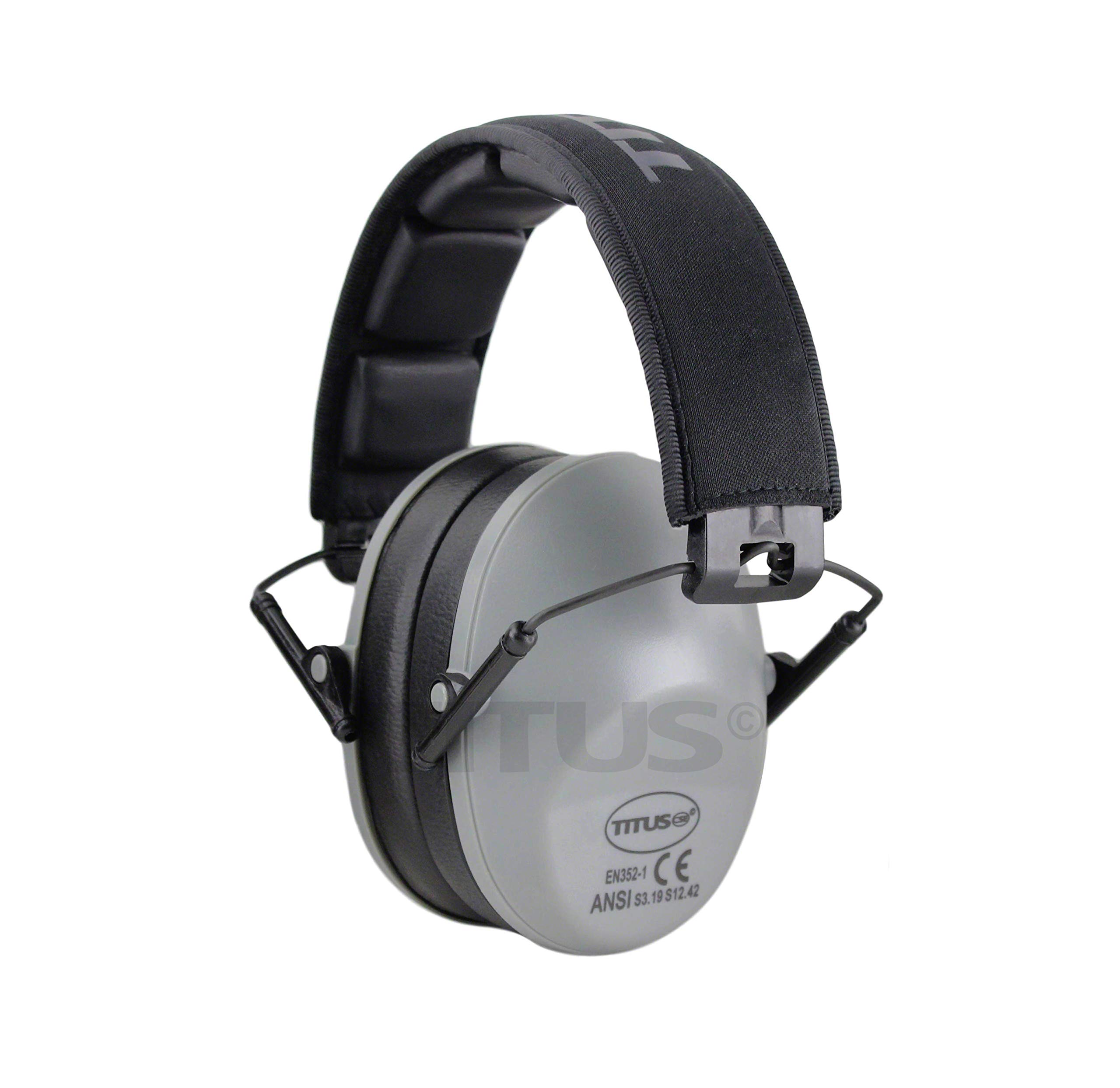 TITUS 2 Series - 34 NRR Slim-Line Hearing Protection & G26 Competition Z87.1 Safety Glasses Combos (Grey, Clear)