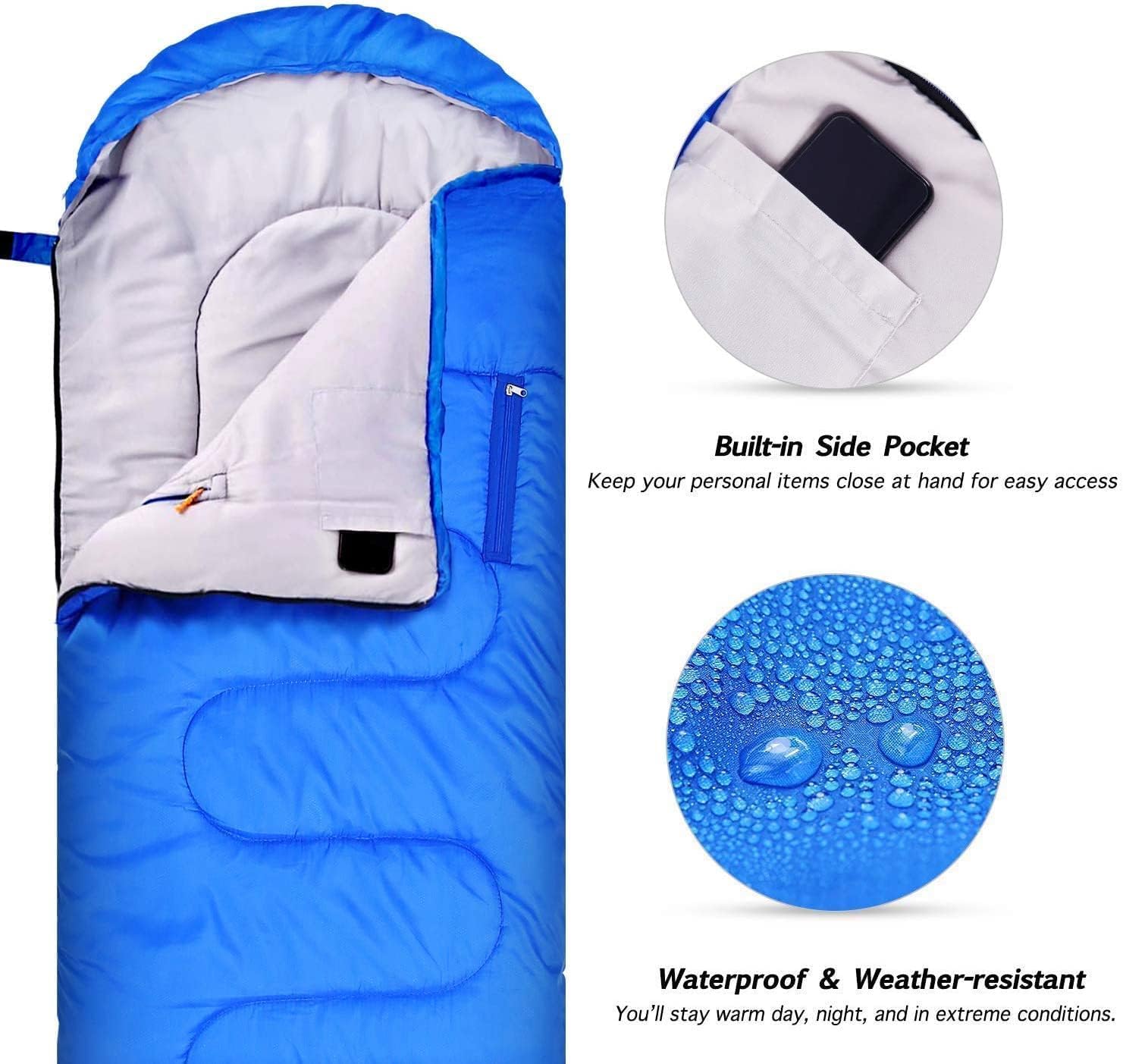 Sleeping Bag, Sportneer Wearable XL Sleeping Bags for Adults with Arm Zipper Holes Sleeping Bags Winter Cold Weather Kids Sleeping Bag for Camping Hiking Backpacking Outdoor Travel (Blue)