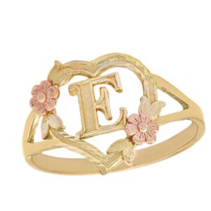 CaliRoseJewelry 10k Two-Tone Initial Alphabet Personalized Heart Ring in Yellow and Rose Gold (Size 6) - Letter E