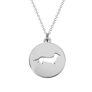 TSD Sterling Silver Dashing Dachshund Cutout Disc Necklace by JEWLR