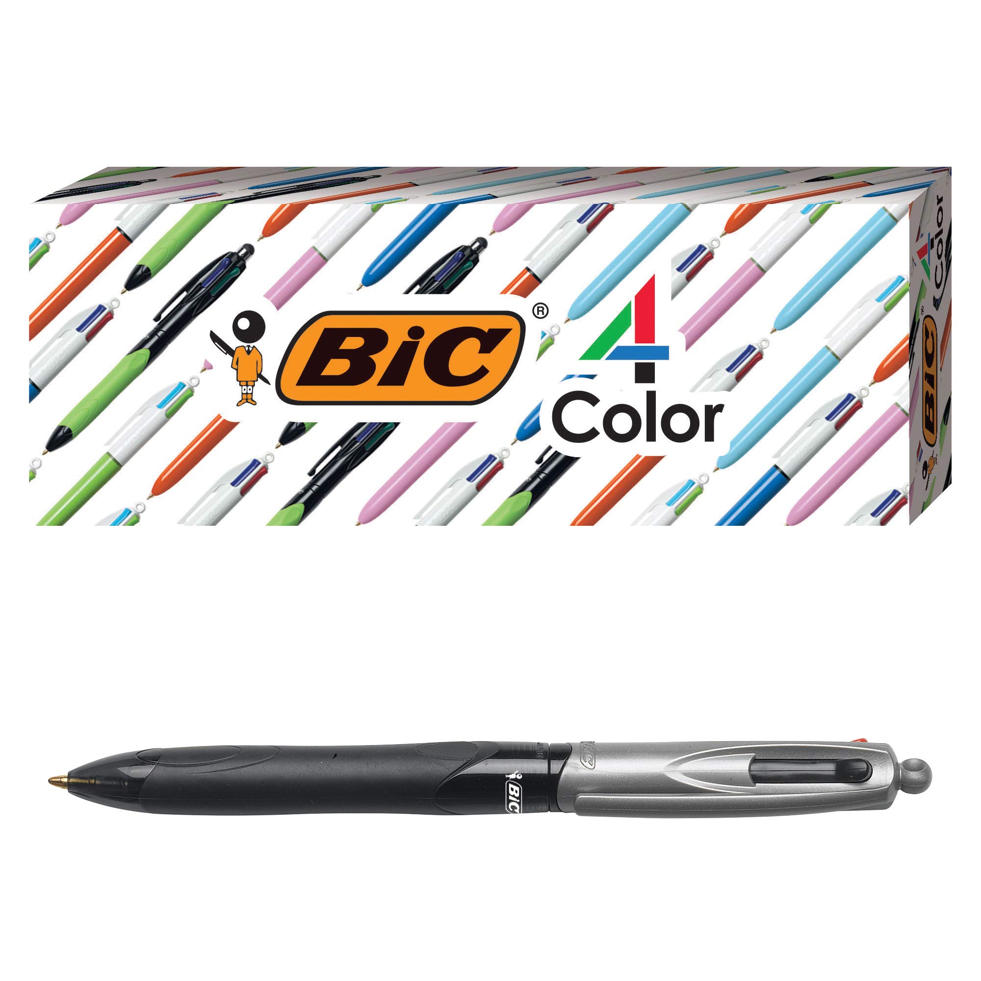 BIC 4-Color Pro Retractable Ball Pen, Assorted, 3 Pack