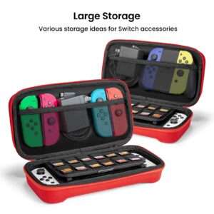 tomtoc Carrying Case for Nintendo SwitchOLED Model, Large Travel Switch Case with Pocket for Pro Controller, Joycon Grip or AC Adapter, Protective Portable Carry Case with 24 Game Cartridges,