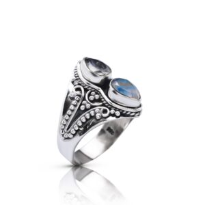 Koral Jewelry Moonstone 2 Stones Gipsy Vintage Ring 925 Sterling Silver US Size 7 8 9 (6)