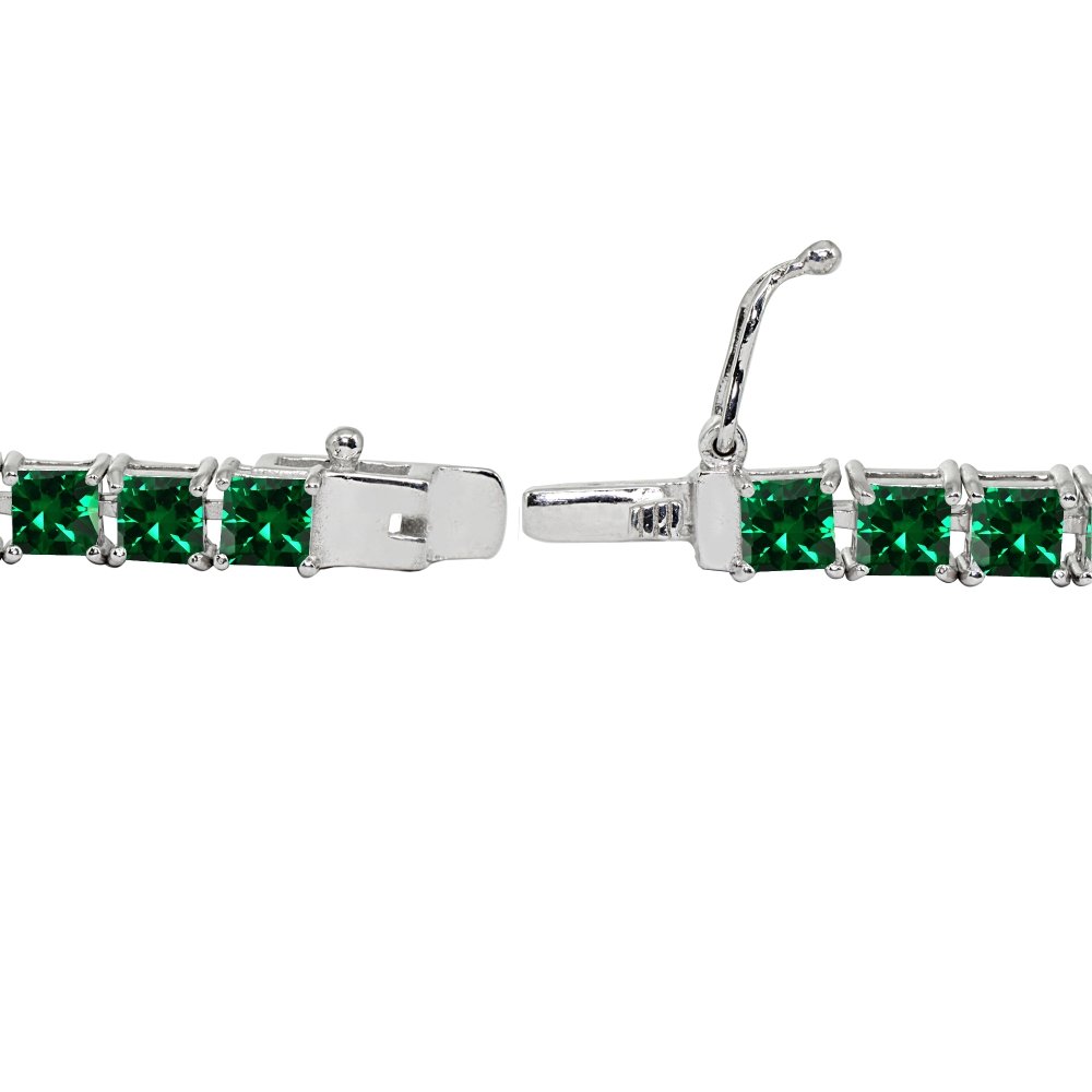 B. BRILLIANT Sterling Silver Simulated Emerald 4mm Princess-Cut Square Classic Tennis Bracelet