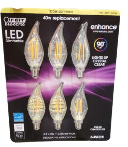 feit electric led chandelier bulbs 40w 6 pack soft white, 6count