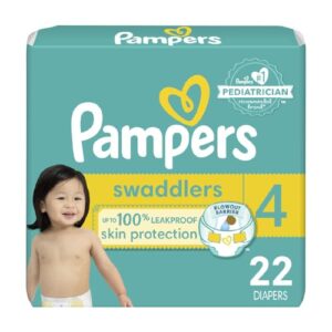 pampers swaddlers diapers - size 4, 22 count, ultra soft disposable baby diapers