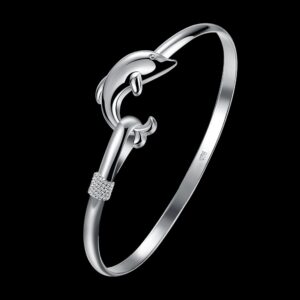 Cutesmile Fashion Jewelry 925 Sterling Silver Cute Dolphin Bangle Bracelets for Women