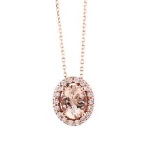 gng 10k rose gold diamond morganite halo style pendant necklace, 18" (morganite)