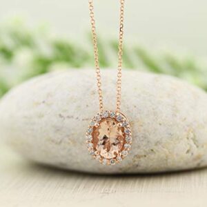 GNG 10k Rose Gold Diamond Morganite Halo style Pendant Necklace, 18" (morganite)