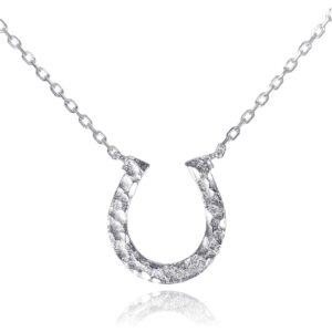 Dote Lucky Horseshoe Pendant Genuine .925 Sterling Silver Hammered Necklace 16-18 Adjustable Chain (Hammered)