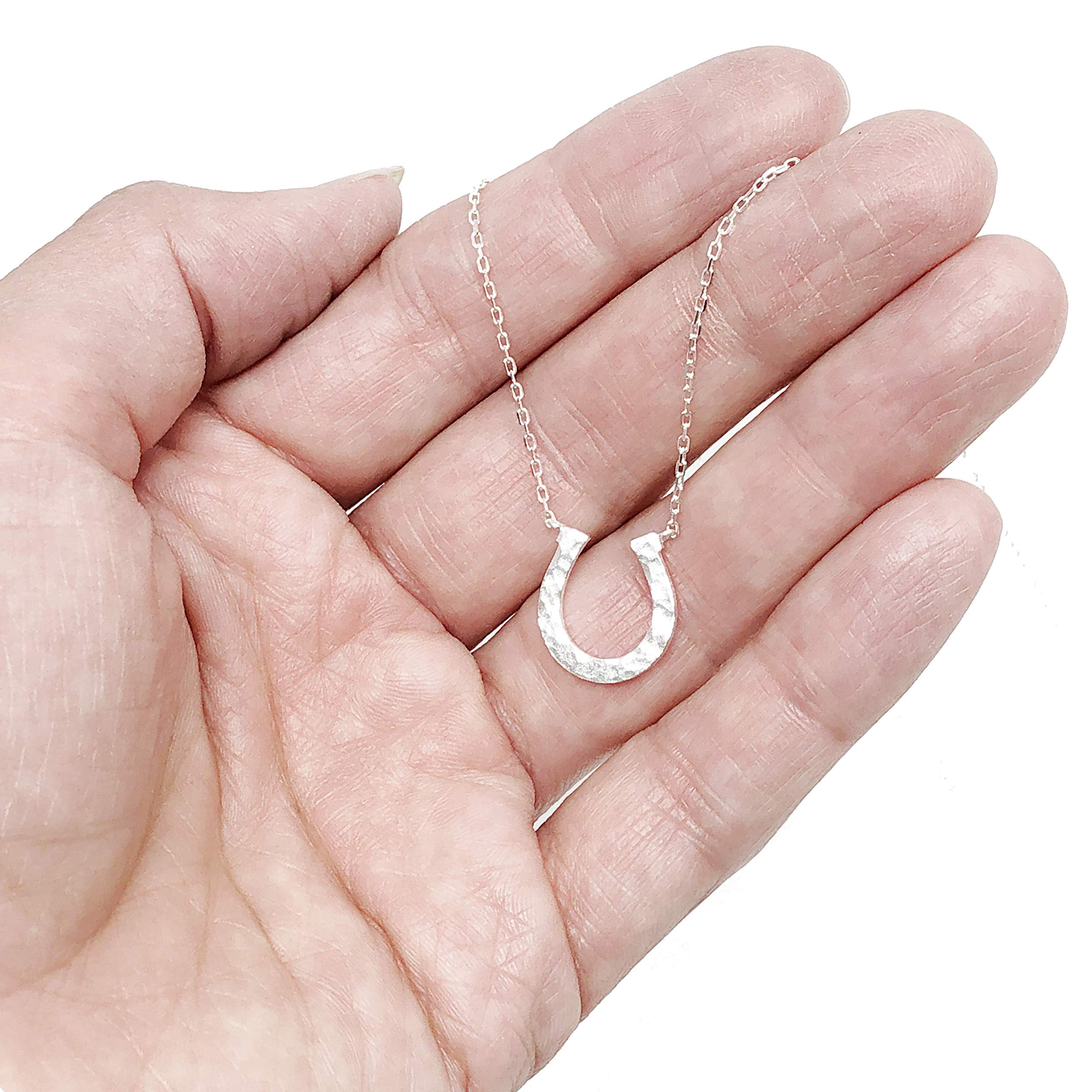 Dote Lucky Horseshoe Pendant Genuine .925 Sterling Silver Hammered Necklace 16-18 Adjustable Chain (Hammered)