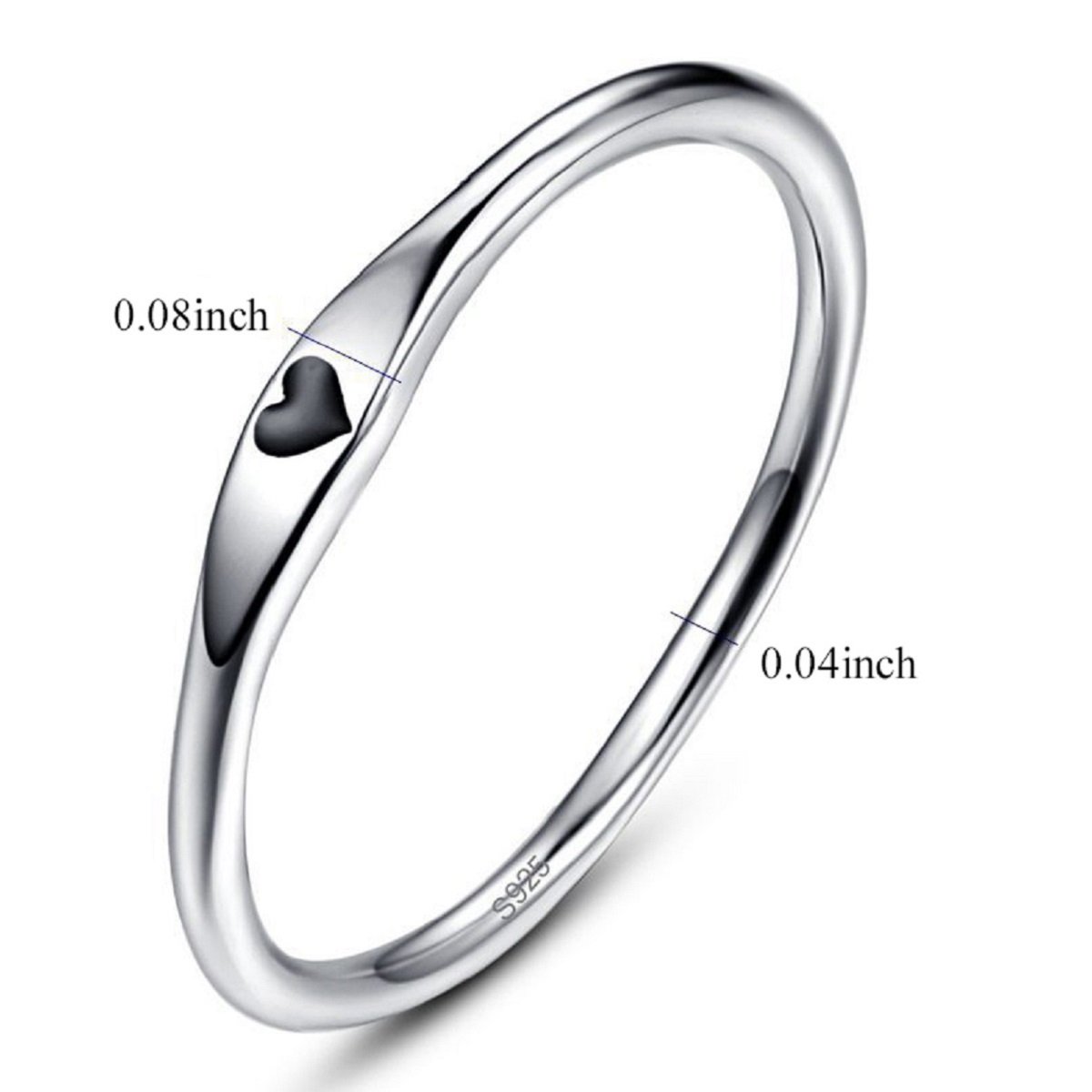 AVECON 925 Sterling Silver Simple Carve Heart Wedding Band Stackable Promise Ring for Her Size 10