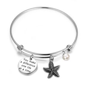 bobauna you make a difference one life at a time starfish bracelet appreciation gift for volunteer social worker (make difference bracelet)