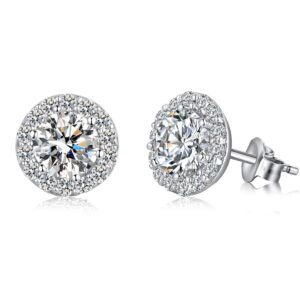 jiamiaoi Halo Earrings for Women Men Diamond Earrings Sterling Silver Stud Earrings Diamond Halo Earrings Fake Diamond Earrings Cubic Zirconia Earring Studs Round CZ Stud Earrings