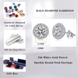 jiamiaoi Halo Earrings for Women Men Diamond Earrings Sterling Silver Stud Earrings Diamond Halo Earrings Fake Diamond Earrings Cubic Zirconia Earring Studs Round CZ Stud Earrings