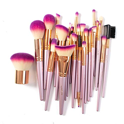 JAF 26pcs Makeup Brush Set Professional Kabuki Full Face Contour Brush Set Pink Complete Vegan Brush Kit, Soft Make Pretty Cute Rose Gold Cosmetic brush Purple