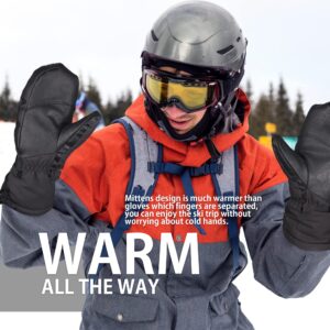 EXski Ski Mittens for Men, Waterproof Warm 3M Thinsulate Winter Snowboard Mitts with Wrist Leashes