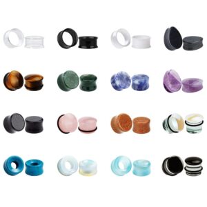 KUBOOZ 32pcs set Mixed Stone Acrylic Glass Ear Plugs Tunnels Gauges Stretcher Piercings 00g