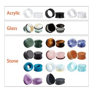 KUBOOZ 32pcs set Mixed Stone Acrylic Glass Ear Plugs Tunnels Gauges Stretcher Piercings 00g