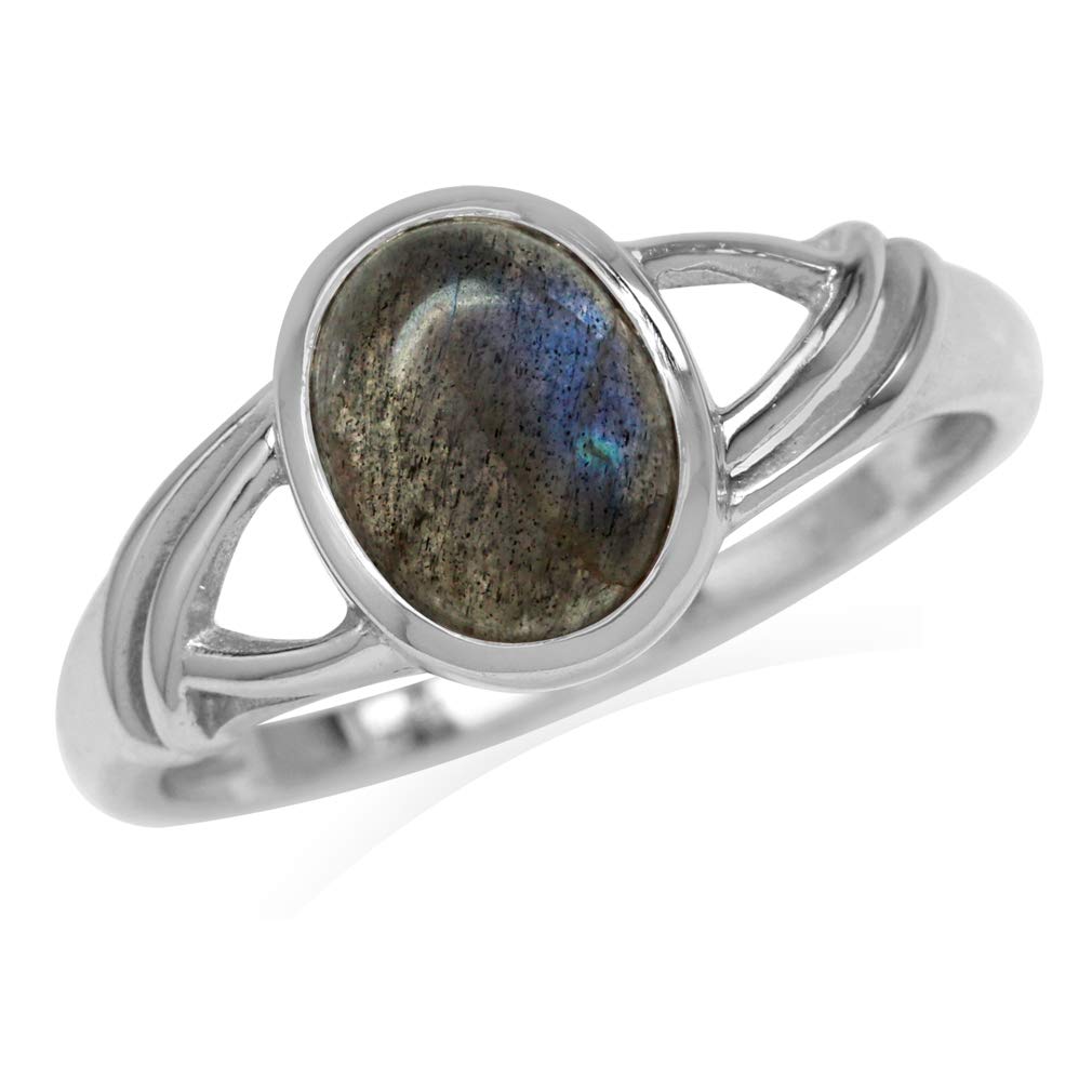 Silvershake 9X7mm Oval Shape Labradorite White Gold Plated 925 Sterling Silver Solitaire Casual Ring Size 6