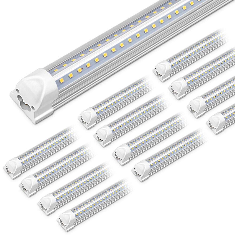 Kihung (12-Pack) 8FT LED Shop Light Fixture, 75W, 9750LM, 6000K, 96'' T8 Tube Light, 8 Foot Linkable LED Bulbs for Garage, Warehouse, V Shape, 8’ LED Strip, Clear Lens, Hardwired Installation