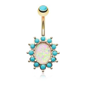 golden elegant opal turquoise wildklass belly button ring