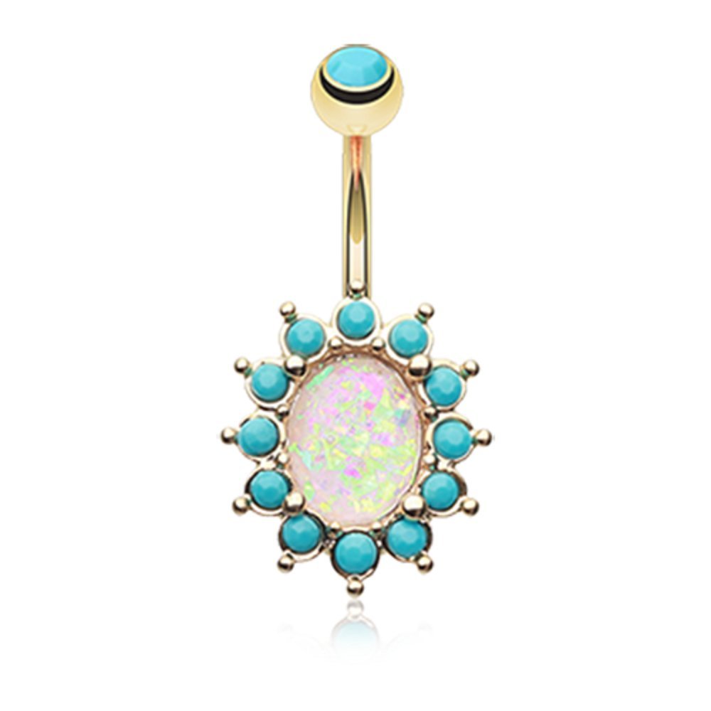 Golden Elegant Opal Turquoise WildKlass Belly Button Ring