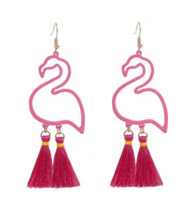 hswe flamingo drop earrings tassel dangle earrings thread earrings hawaiian summer jewelry (rose red)