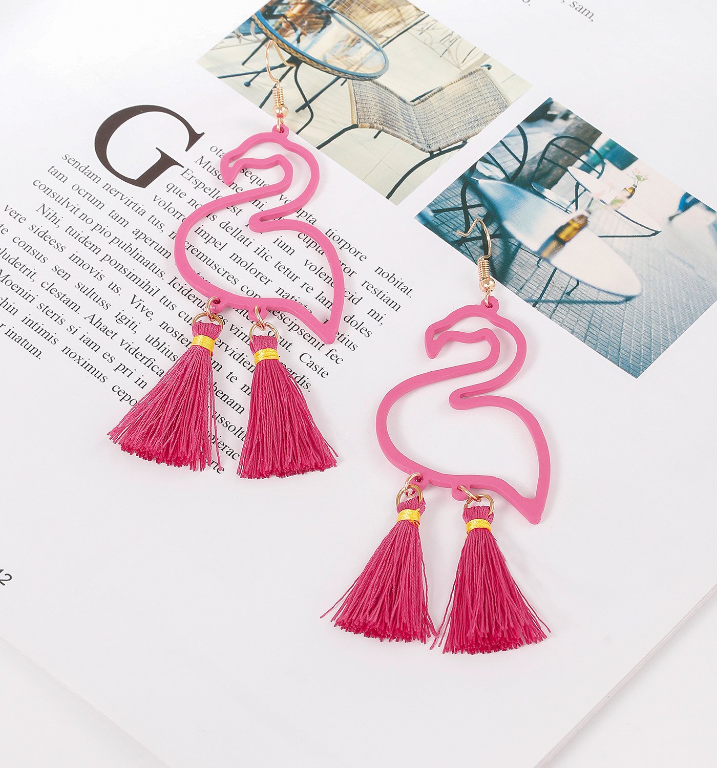 HSWE Flamingo Drop Earrings Tassel Dangle Earrings Thread Earrings Hawaiian Summer Jewelry (Rose Red)