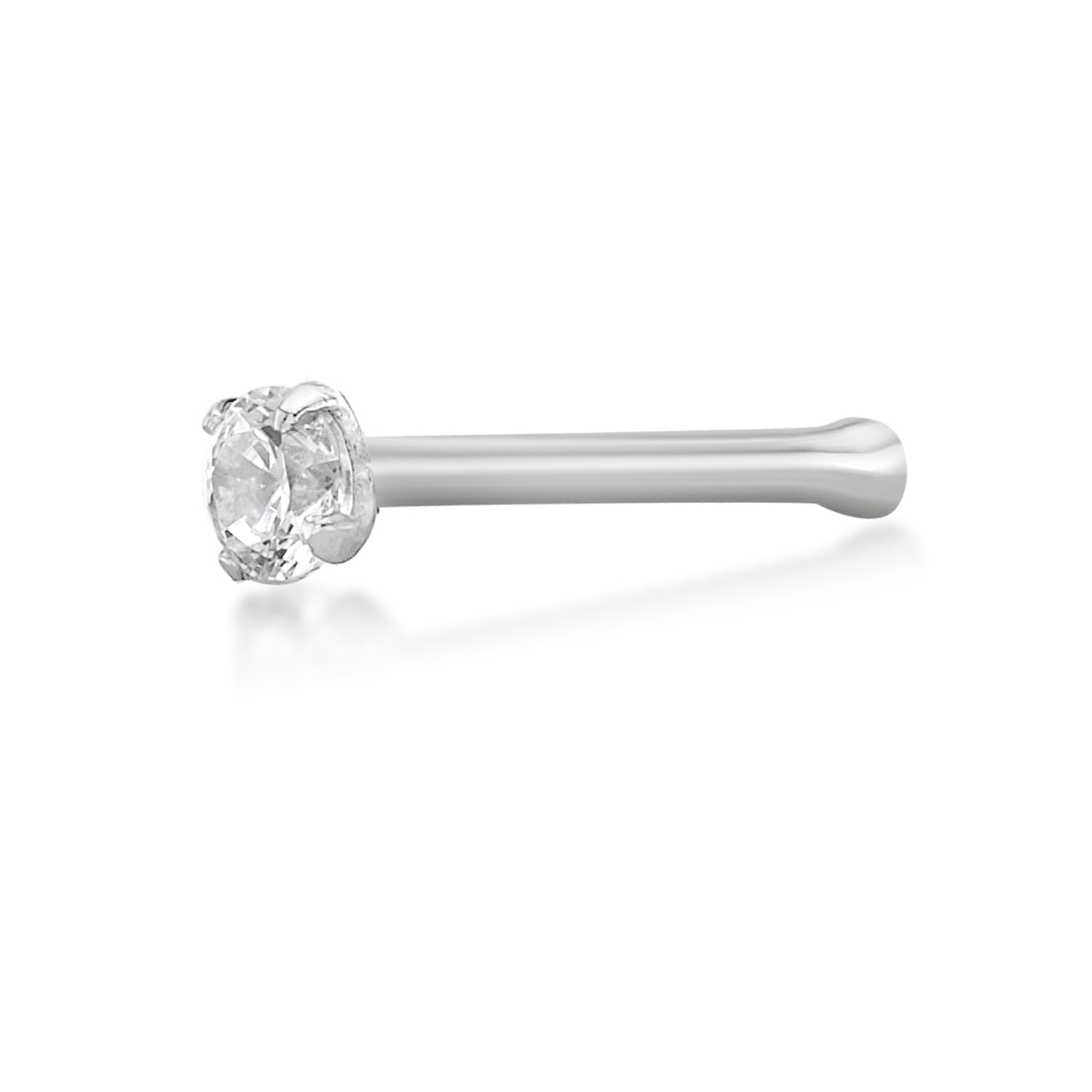 Lavari Jewelers 22 Gauge Straight Bone Stud Nose Ring in 14k White Gold with 2 mm Cubic Zirconia