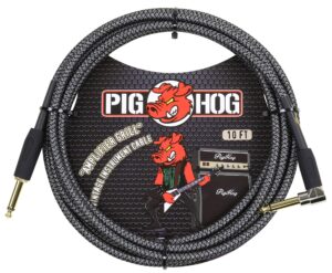 pig hog pch10agr right-angle 1/4" to 1/4" amplifier grill guitar instrument cable, 10 feet