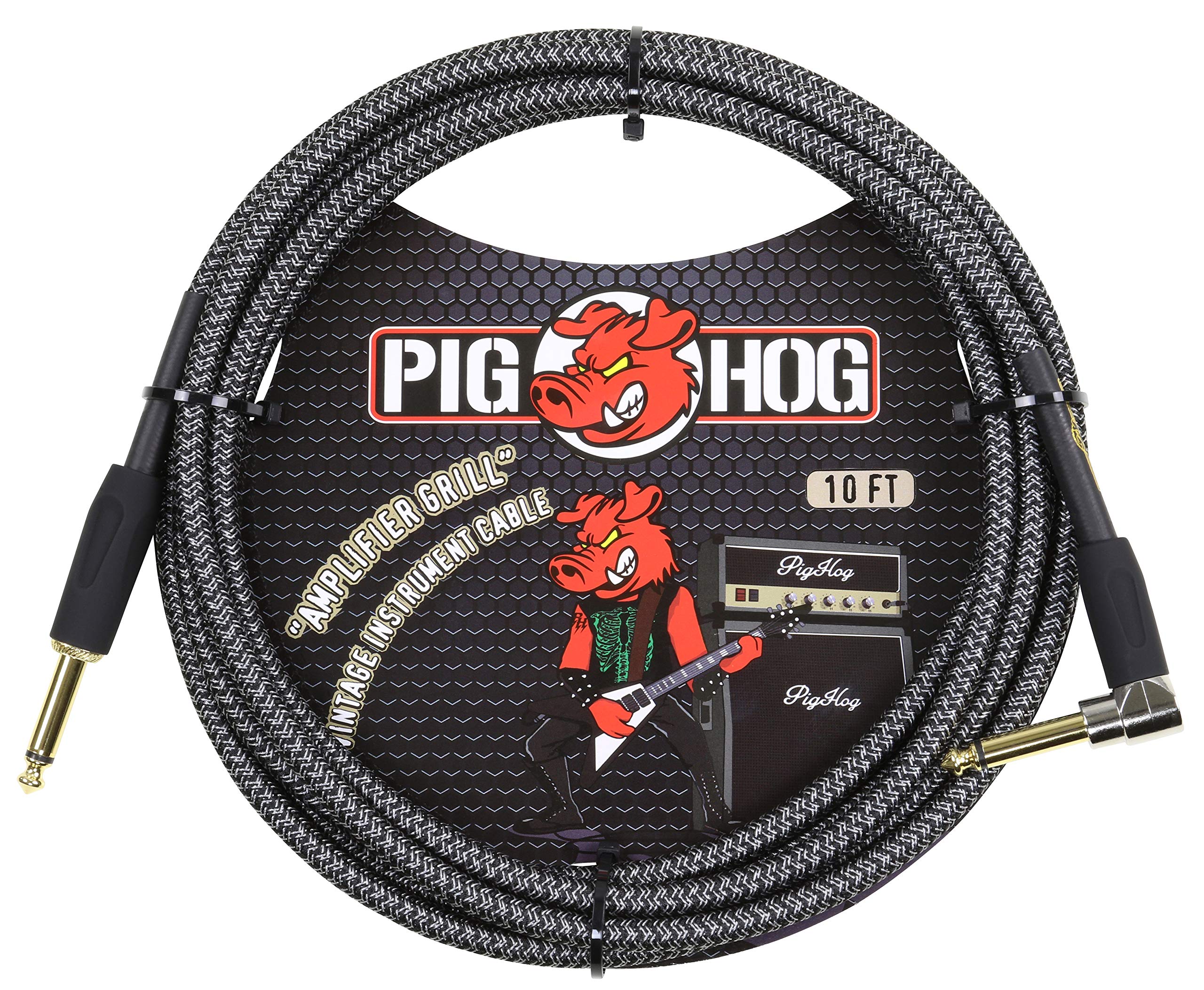 Pig Hog PCH10AGR Right-Angle 1/4" to 1/4" Amplifier Grill Guitar Instrument Cable, 10 Feet