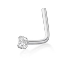 Lavari Jewelers 22 Gauge L-Shape Nose Ring for Women I 2 mm Cubic Zirconia Nose Ring for Her I 14k White Gold Nose Ring I CZ Unisex Stud Hypoallergenic Nostril Piercing Jewelry I 22G Body Piercing