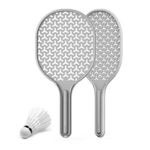 Aplum Padminton(Ping Pong+Badminton) for Outdoor Camping Office Include Racket(2EA), Shuttlecock(1EA), Pouch(1EA), Strap(2EA) (Grey)