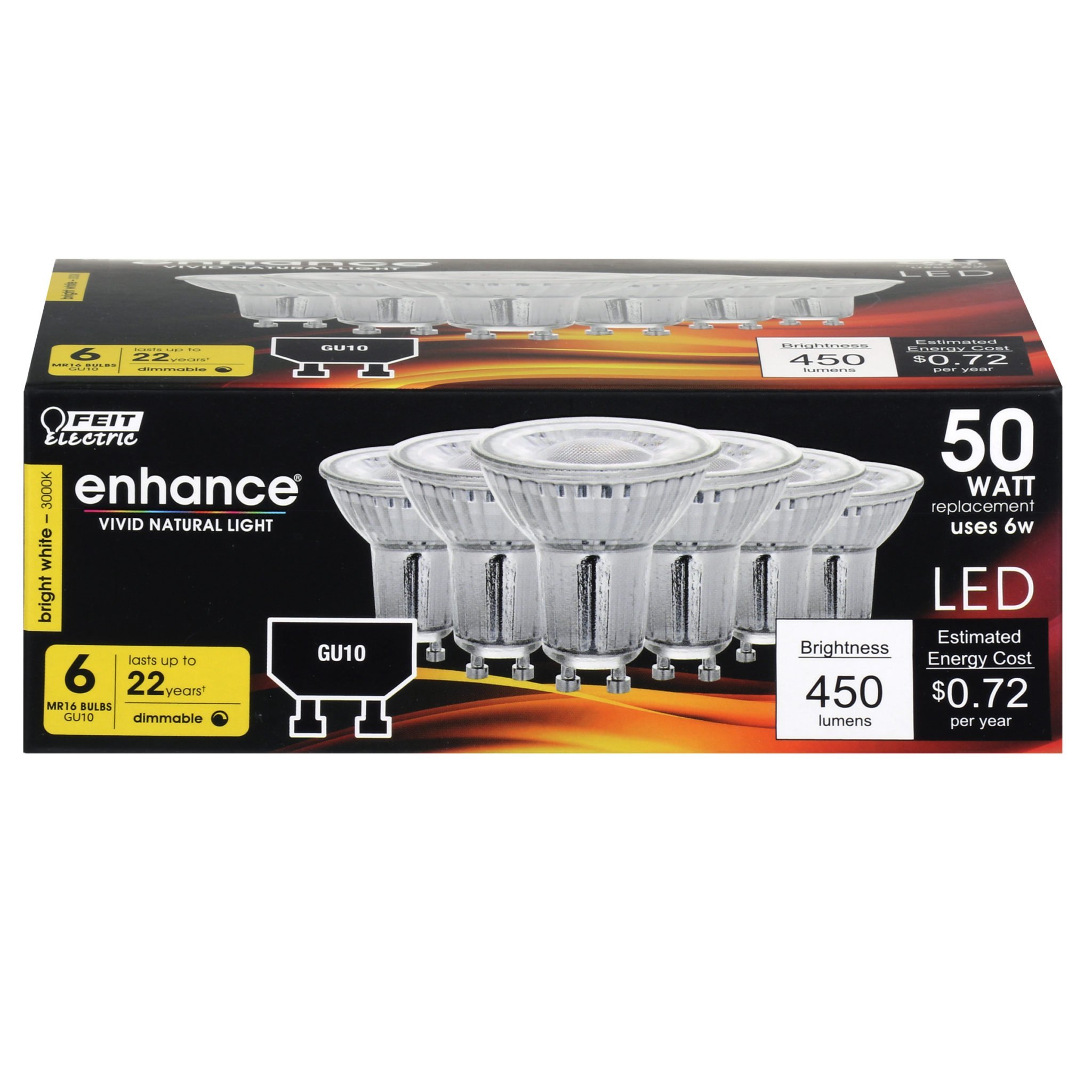 Feit Electric Enhance MR16 GU10 LED Bulb Bright White 50 Watt Equivalence 6 pk