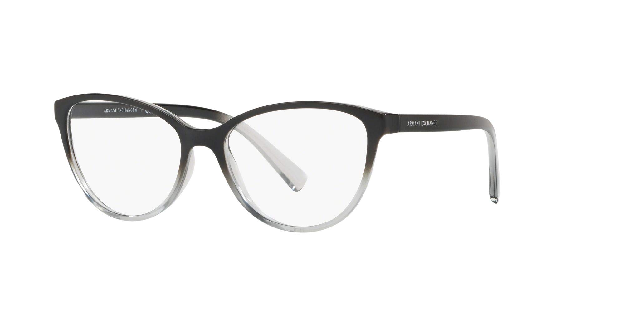 A|X ARMANI EXCHANGE Women's AX3053 Square Prescription Eyeglass Frames, Black/Transparent Smoke/Demo Lens, 53 mm