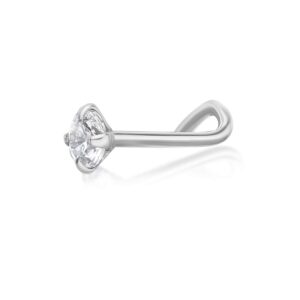 Lavari Jewelers Curve Stud 22 Gauge 3mm White Cubic Zirconia Nose Ring in 14k Gold Twist Screw