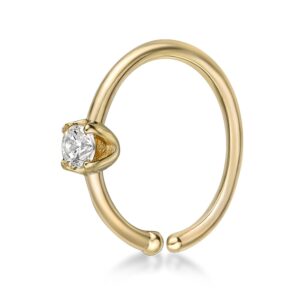 22 gauge cubic zirconia open hoop nose ring for women in 14k yellow gold 5/16 inches 2 mm 22g by lavari jewelers