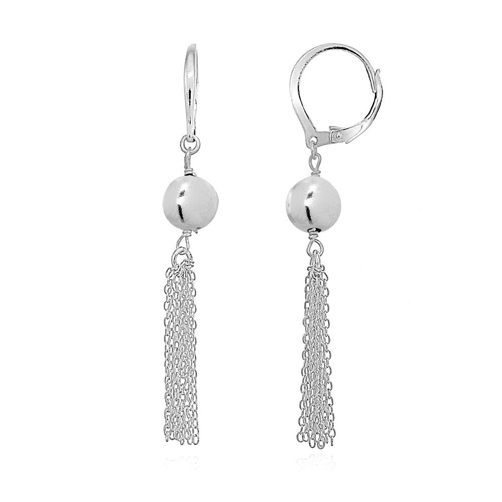 Hoops & Loops 925 Sterling Silver Dangling Bead Tassel 57mm Long Drop Leverback Earrings for Women Teen Girls