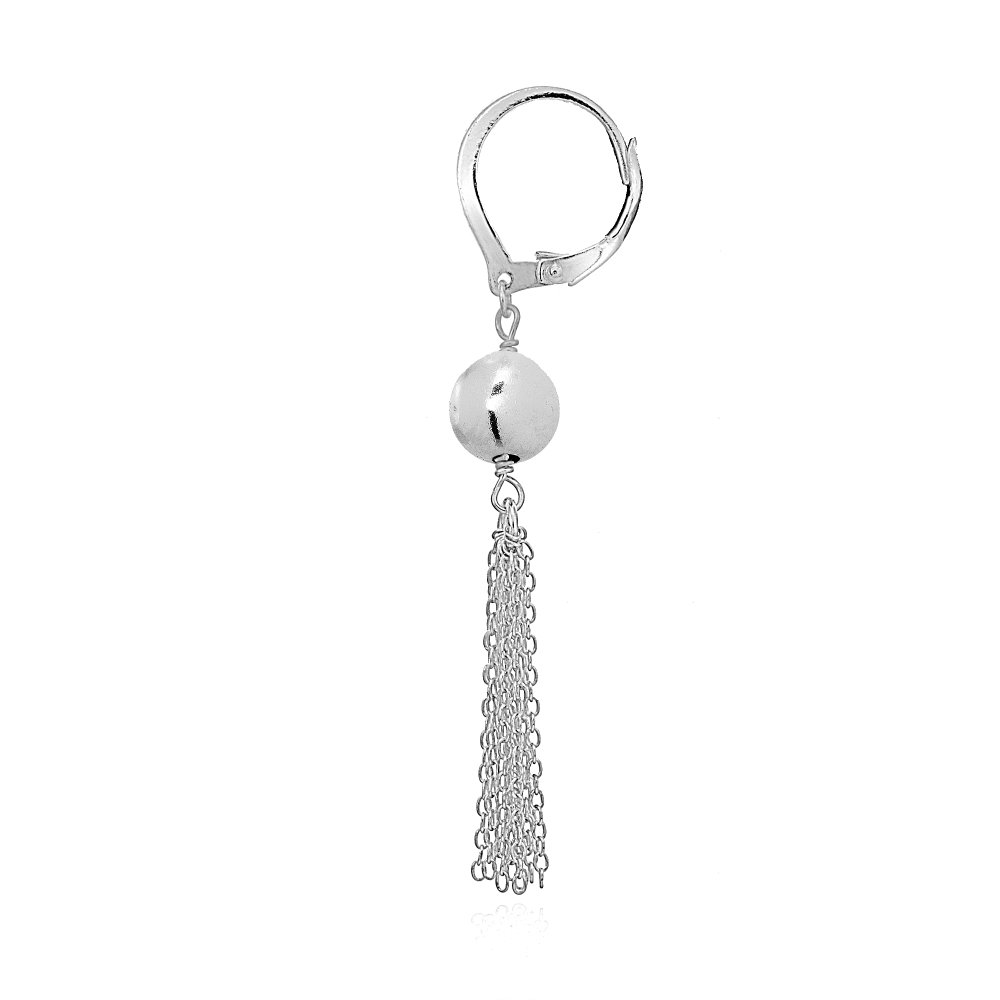 Hoops & Loops 925 Sterling Silver Dangling Bead Tassel 57mm Long Drop Leverback Earrings for Women Teen Girls